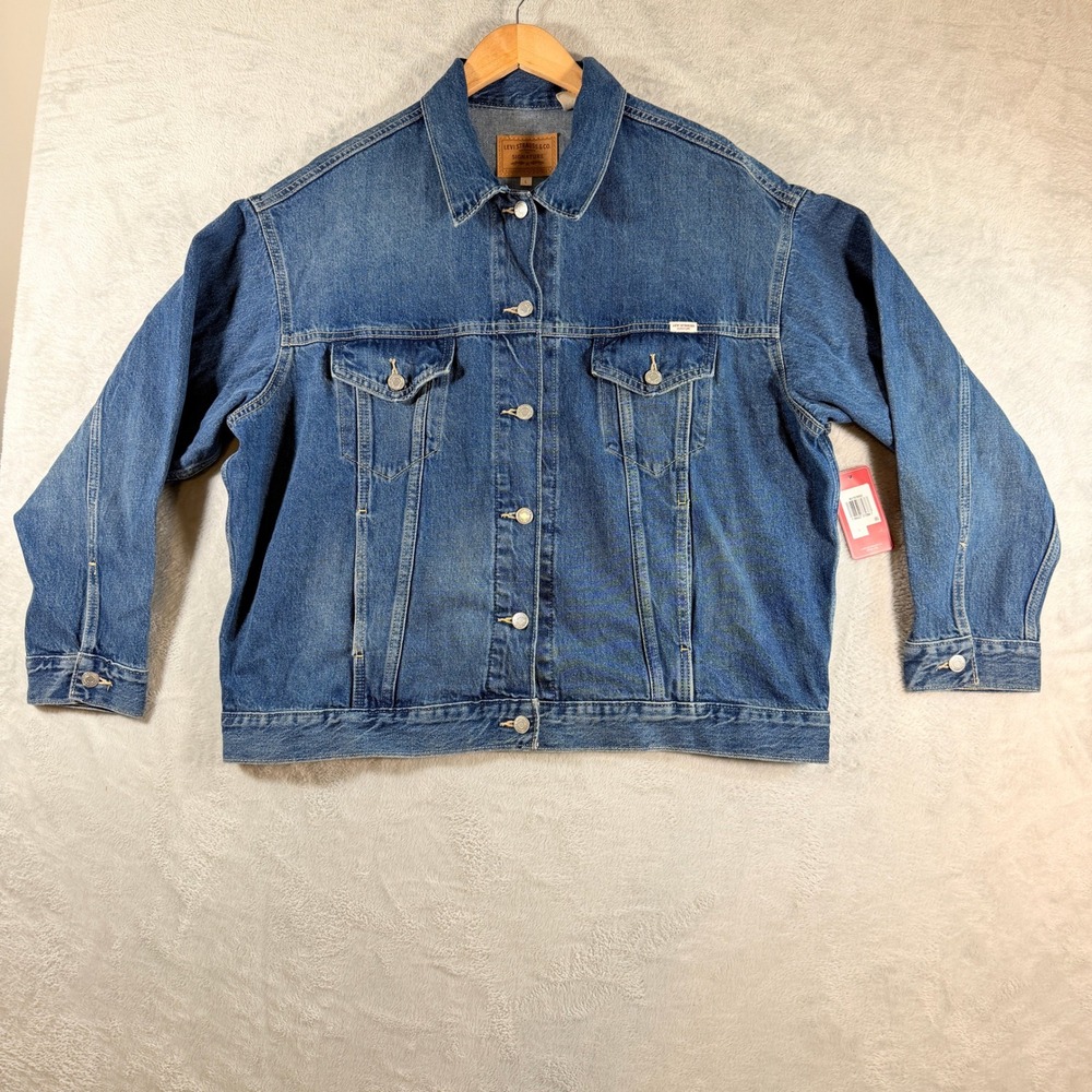 Signature by Levi Strauss Trucker Denim Jacket Medium Blue Wash Womens L NWT